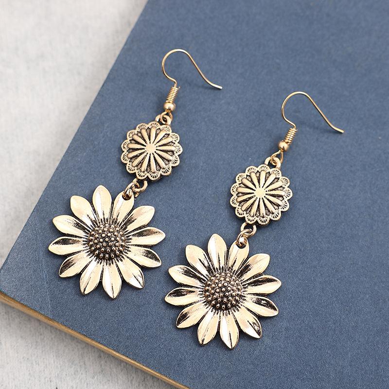Sunflower Earrings For Women, Vintage Simple Alloy Splicing Flower Jewelry Gift