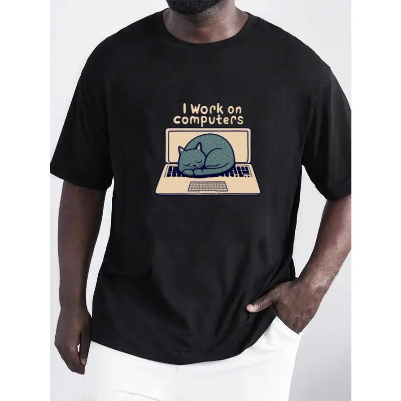 European Size I Work On Computers Print T Shirt, Tees For Men, Casual Short Sleeve T-shirt For Summer