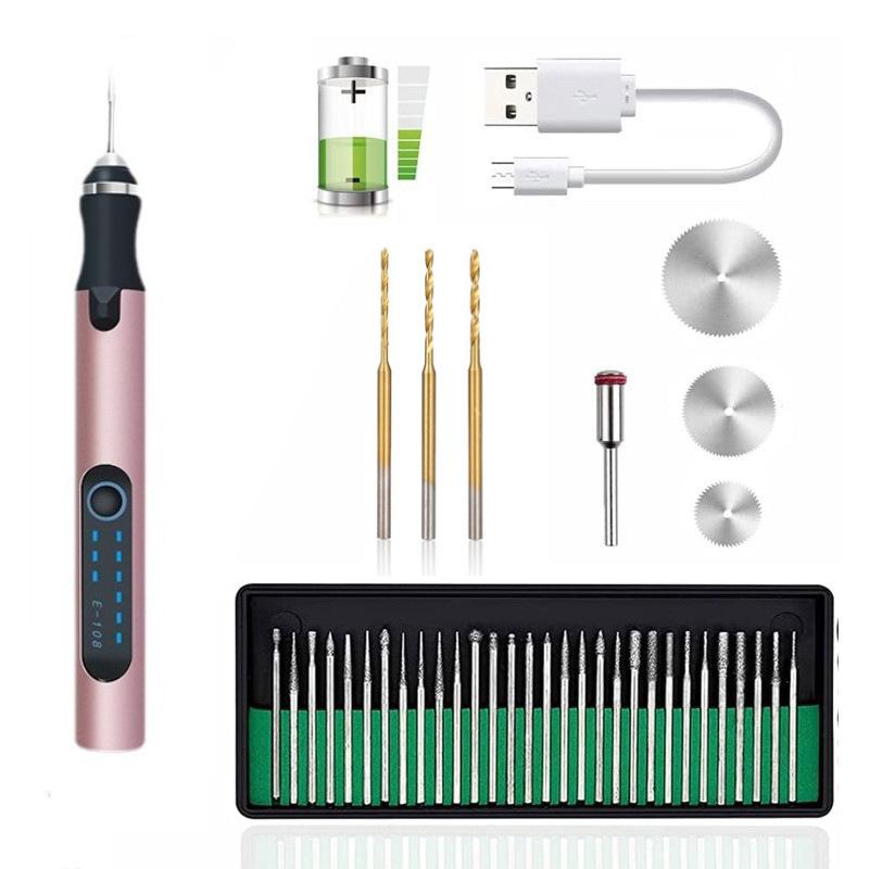 

Аккумуляторный беспроводной электрический гравер с USB-подзарядкой, с 30 насадками и аксессуарами для гравировки ювелирных изделий, металла розовый
