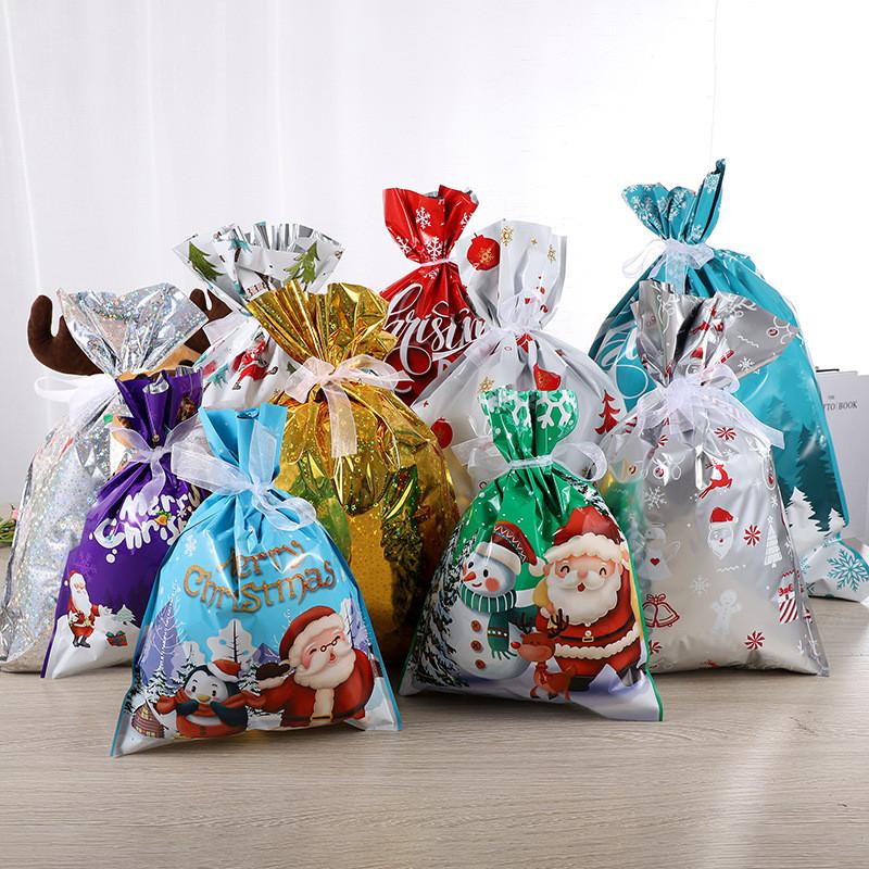 Santa Claus Christmas Gift Bag With Plastic Material For Holiday Gift Wrapping And Decoration