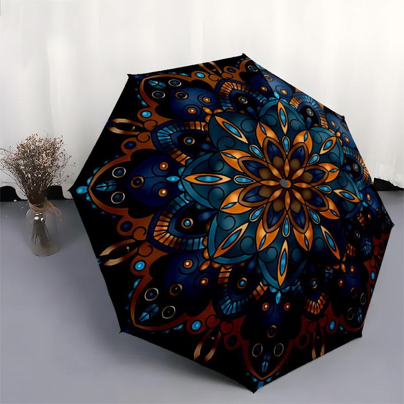 1pc Mandala Artwork Automatic Umbrella Durable Iron Frame & Plastic Handle, Gift for Men & Women, Sturdy Construction yy250905162
