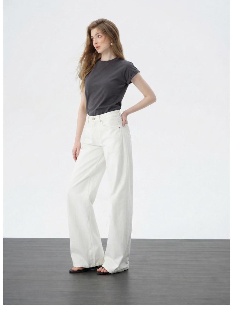 JOCORBEI French Style White High-Waisted Wide-Leg Women's Jeans - 2026 Spring Collection