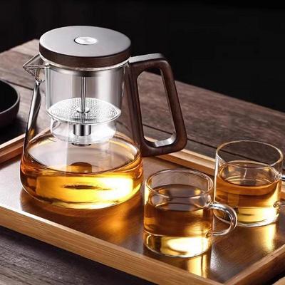 800 ml Teekanne mit Sieb für losen Tee, Teeglas mit Druckkontrolle, Teesieb, Holzgriff