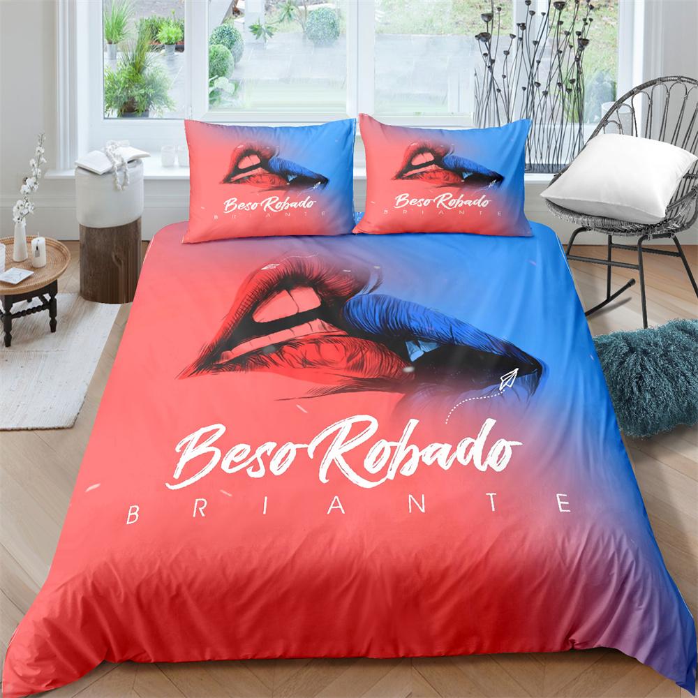 Kiss Sexy Lips King Queen Duvet Cover Red Mouth Bedding Set For Girl Modern Fashion Quilt Cover 2/3pcs Polyester Comforter Cover