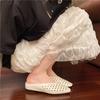 Square Toe Shallow Mouth Air Leakage Hole Soft Sole Non-slip Low Heel Shoes Summer New Baotou Soft Sole Slippers