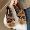 Fashion Elegant Flower Decoration Flat Mary Jane Shoes Women Fashion Round Toe Shallow Cross Tied Casual Shoes Sweet Lolita Dress Shoes