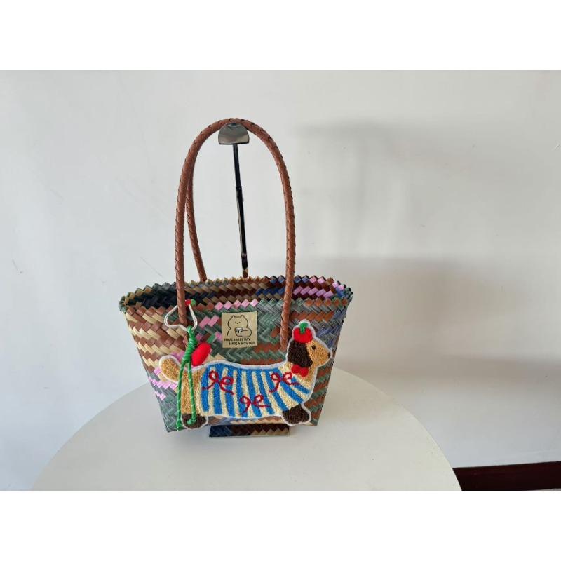 

Dachshund Handwoven Bag Commuter Shopping Shoulder Bag Vacation Handheld Beach Bag (Nylon Rope Pendant) 22*12*22
