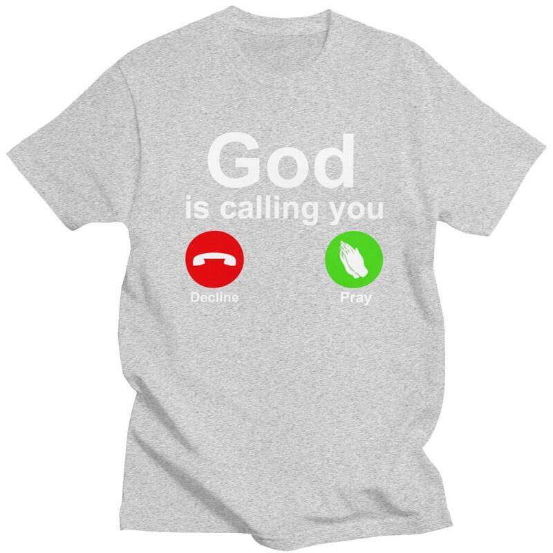 Camisetas Personalizadas para Hombre 'Dios Te Está Llamando' Rechazar o Rezar Manga Corta Camiseta Casual Camiseta Ajuste Holgado Camisetas 100% Algodón Regalo