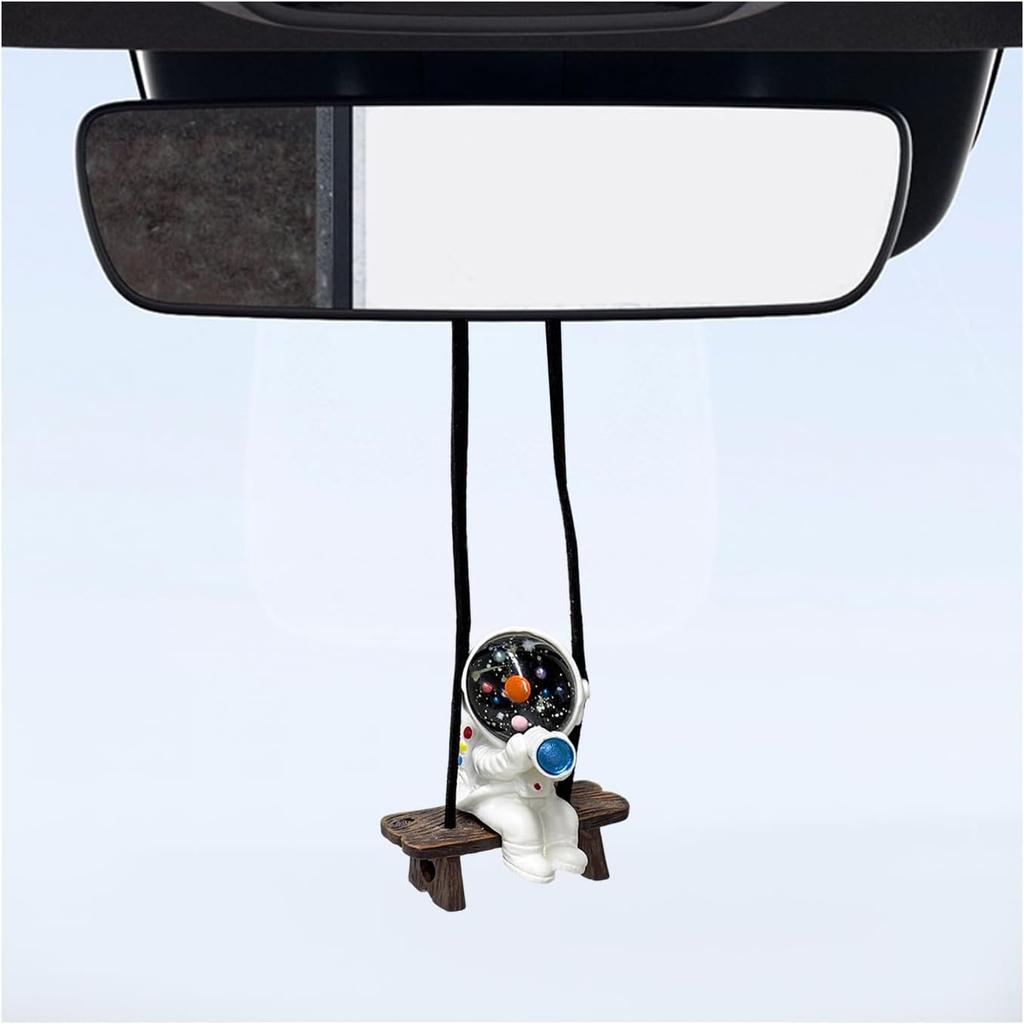 Swing Astronaut Shaped Car Pendant, Cartoon Cute Rear View Mirror Hanging Ornament, Mini Resin Swinging Astronaut Charm Rearview Mirror Decoration,