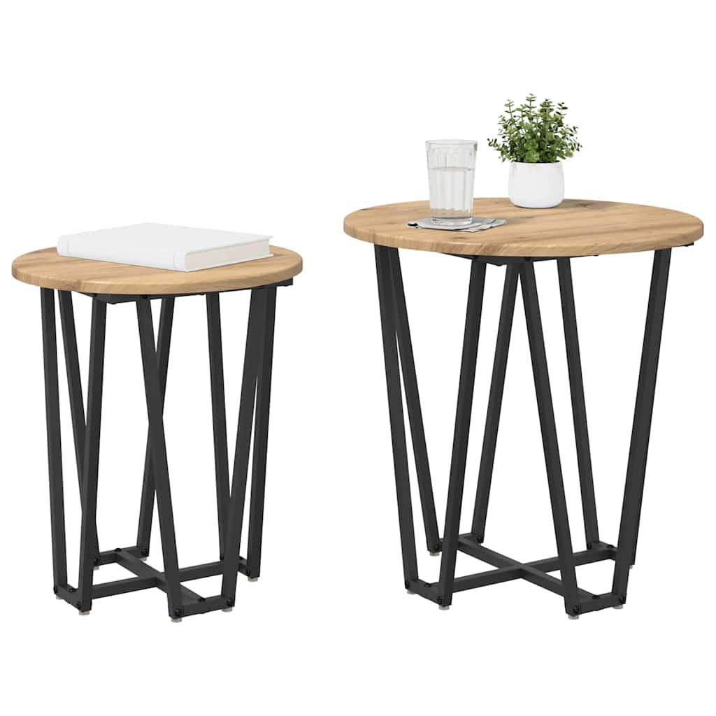 Side Table Set 2 Pcs Artisan Oak & Black