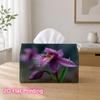 1pc 2D Flat Printed 17.78X10.92X12.95cm Tissue Box Purple Orchid Floral Bloom Illustration Suitable for Home, Office, Vehicle, And Party Settings CC60
