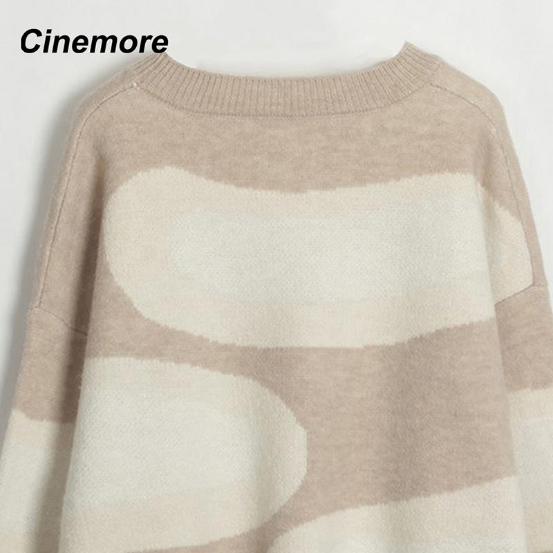 Cinemore Wiosna Jesień Damski Sweter Jednolity Oversize Casualowe Pulowery Ciepły Podstawowy Top z Długim Rękawem Okrągły Dekolt Dzianinowy Sweter Sweter