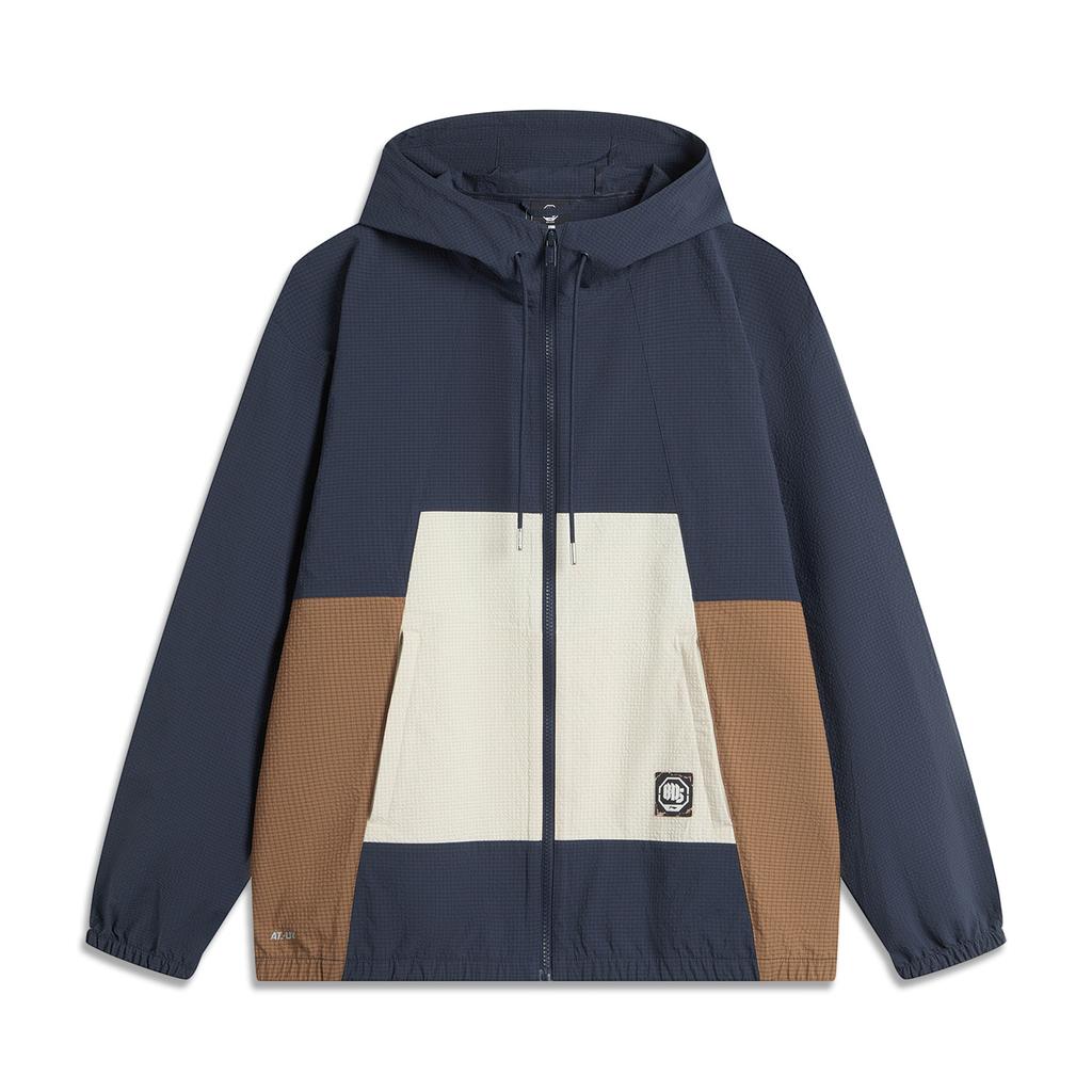 Li Ning Badfive Hooded Zip-Up Loose Cardigan Men Outerwear Deep-Navy-Blue Oatmeal-Gray Brown AFDU211-5