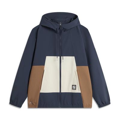 Li Ning Badfive Hooded Zip-Up Los Vest Heren Bovenkleding Diep-Marineblauw Havermoutgrijs Bruin AFDU211-5