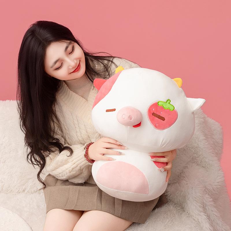 Strawberry Pig Soft Stuffed Plush Toys Cute Strawberry Eyes Pig Nose Cow Sofa Cushion Home Desktop Decorations Girls Gifts