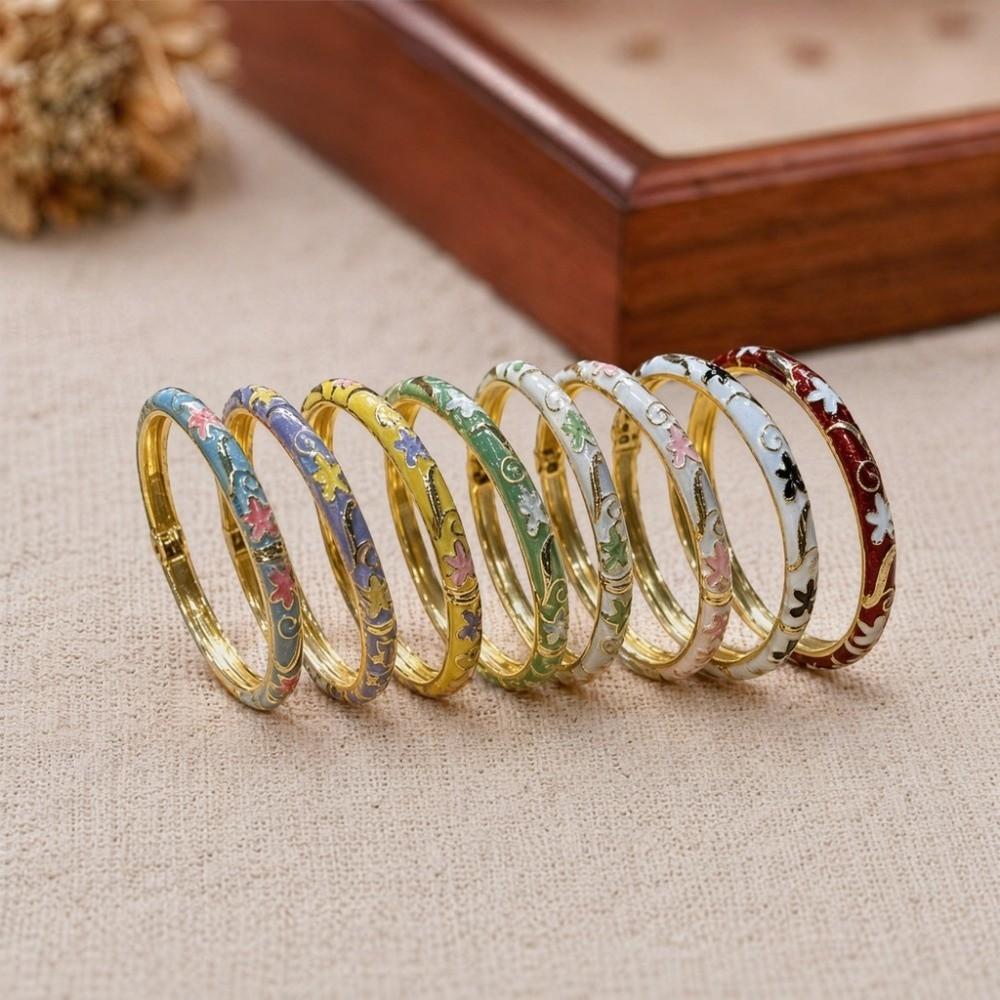 Emaille Blumen Vintage Cloisonné Armreif Bunt Damen Armband Chinesischer Blumenarmreif Mädchen