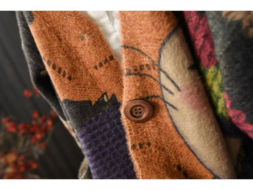 Vintage Autumn Winter Faux Mink Print Cardigan - Women's Loose Slimming Long Sleeve Knit Top