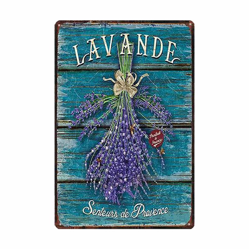 Lavender Metal Plate Flower Farmhouse Tin Signs Plaque Vintage Wall Art Poster Home Garden Decor 20x30cm