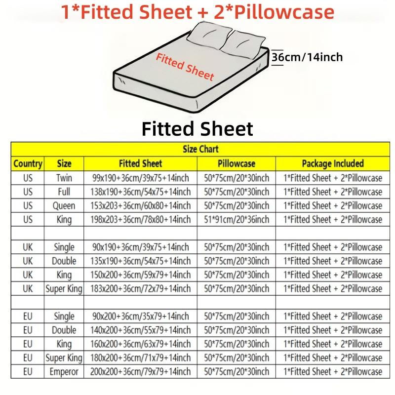 3pcs Black Bohemian Golden Sun Fitted Sheet Set Four-season Luxury Printed Bedding Home or Dorm(1 Fitted Sheet+2 Pillowcases)