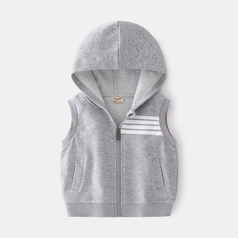 Spring and Autumn Korean Style Boys  Hood Vest Children s Clothing Children s Casual Vest Hoodie Children s Sleeveless Bars Top Gray Striped Vest 130