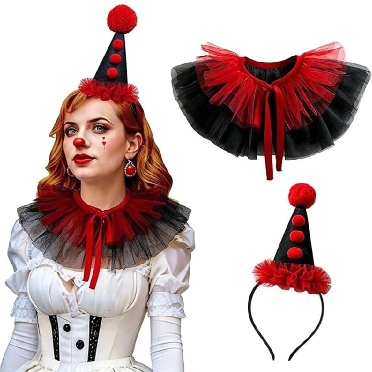 2-teiliges Halloween-Kostüm-Accessoire-Set mit Hut, Haarband und Krawattenkragen für Schulparty und Familienfoto-Nutzung