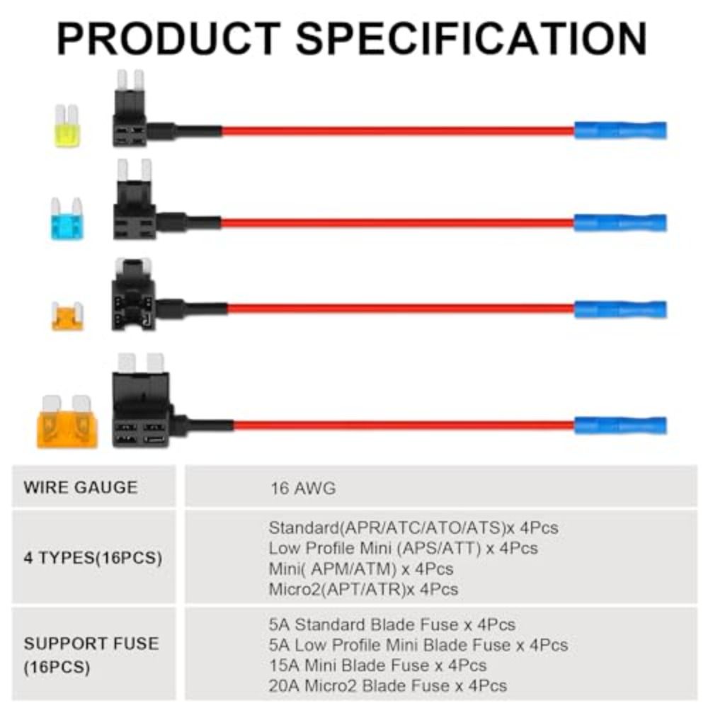 Upgraded Low Profile Mini Fuse Taps 4 Types Mini Auto Fuse Connector Cars