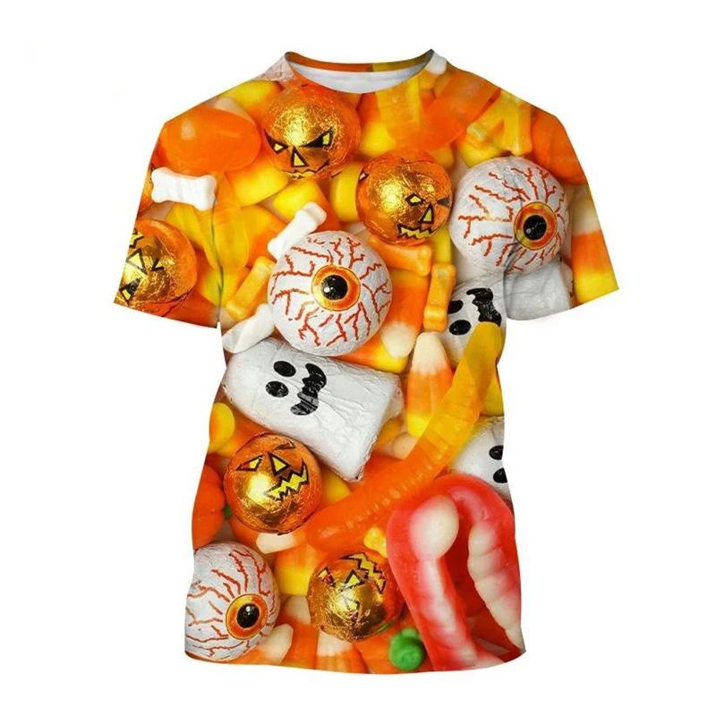 Candy 3D Printed Short Sleeved T-shirt Summer Breathable Polyester Simple Round Neck Top