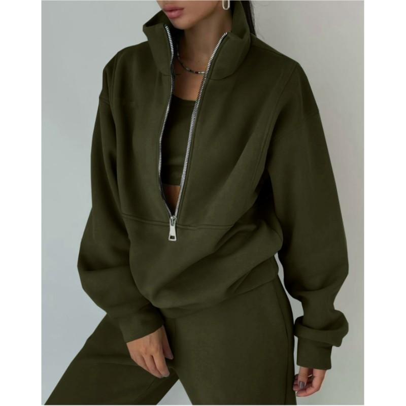 Women's Autumn Solid Color Set Vest + Jacket + Pants Three Piece Jacket Bottom Shirt Pants Set