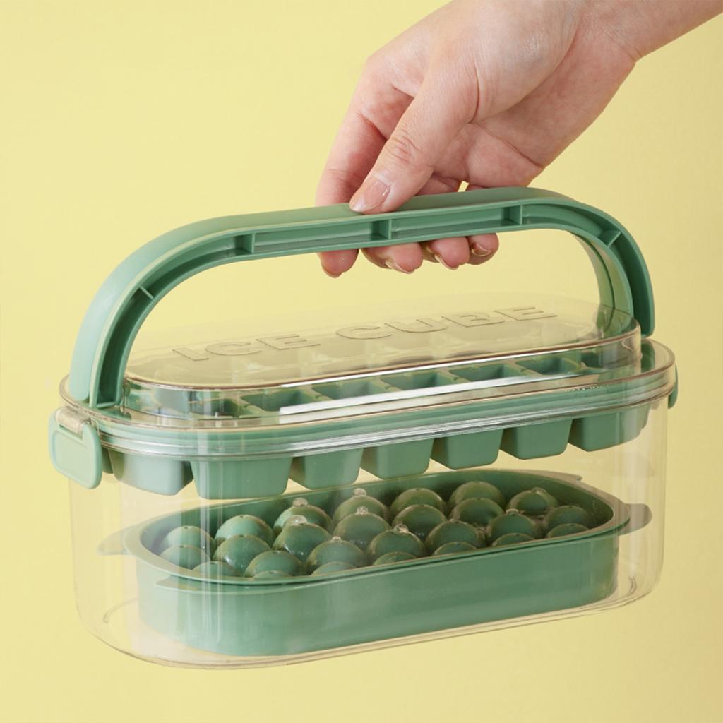 Doppelschichtige Eiswürfelschale mit Eisschaufel, Eisaufbewahrungsbox mit großem Fassungsvermögen, Eisballform, Eiswürfelform, Eiswürfelbereiter, Barwerkzeuge