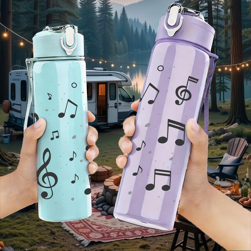 1PC Floating Musical Note Staff Print 750ml Color Plastic Sports Water Bottle Leakproof Flip Straw Lid Suitable for Sports Office Home Use