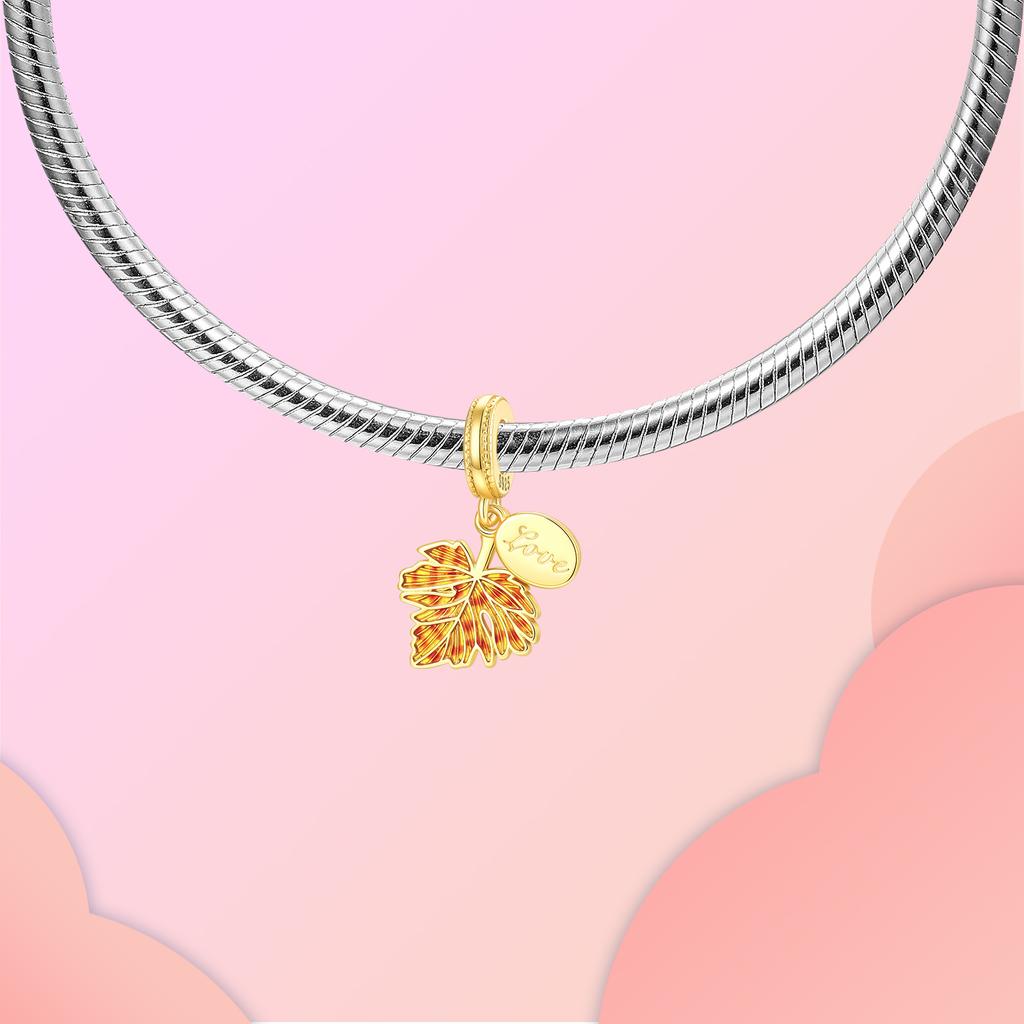 Golden Maple Leaf Charm Copper Dangle Beads Pandent Fit 4Mm Hole Diameter Bracelet Diy Bead Ms Jewelry Gift