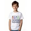 European Size Childrens Crew Neck Short Sleeved T Shirt with Bunny and Egg Hunt Team Pattern