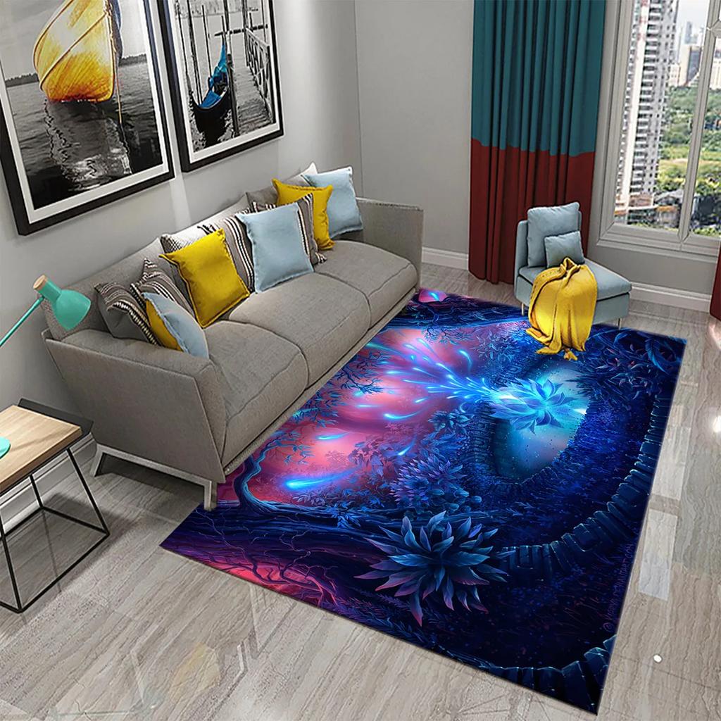 Colorful Magic Forest Flower Carpet Psychedelic and Dream Forest with Animal Living Room Bedroom Bathroom Entrance Non-Slip Rugs