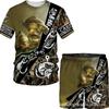 New Men's Short Sleeve Shorts Set Fashion 3D Digital Fish Printing Men's Beach Casual Set
