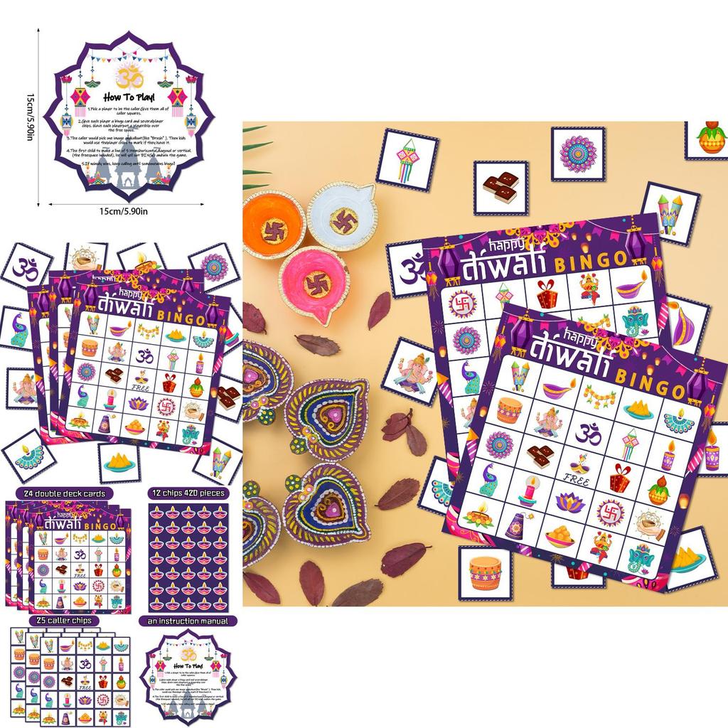 Diwali Party Bingo Spiel Set Mit Papierkarten Für Kinder Und Erwachsene Feier