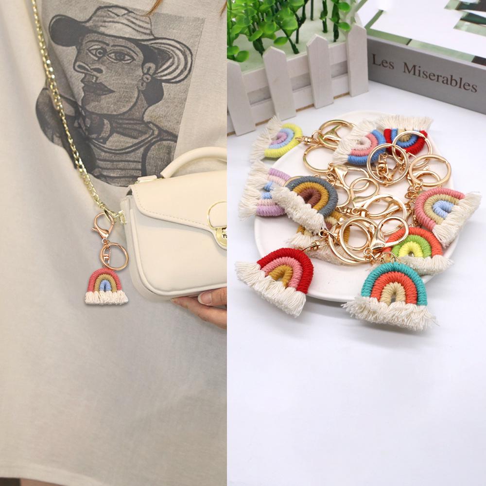 Nordic Rainbow Woven Tassel Keychain Pendant - Ethnic Style Ornament for Bags & Cars