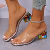 Women Crystal Sandals  New Spring Summer Open Toe Sandals Square Heels Beach Fashion Sandals Women