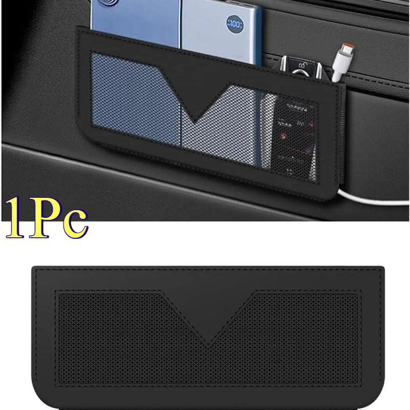 

1Pc Pu Leather Material Car Storage, Multifunctional Car Organizer Bag, Trash Can, Mobile Phone Holder, Designed For Central Con чёрный
