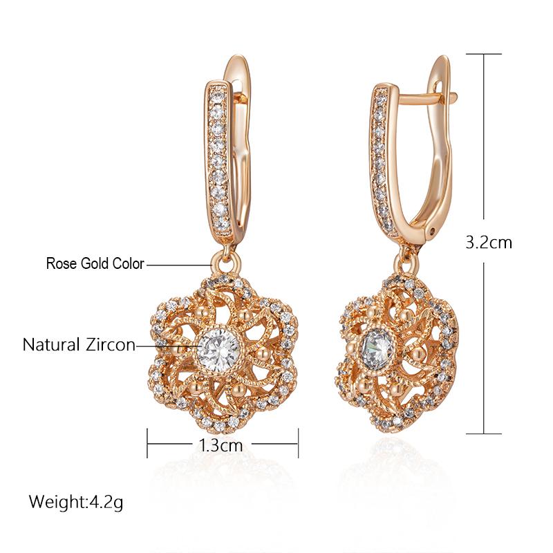 Kinel White Zircon Dangle Earrings For Women Rose Gold Color Jewelry Gift Long Earrings
