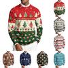Men's Crewneck Long Sleeve Ribbed Knit Pullover Sweater with Christmas Print for Winter