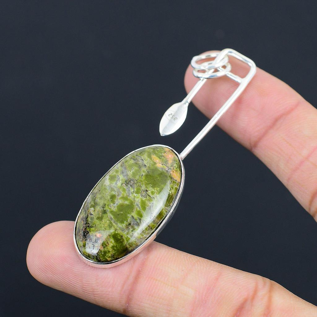 Natural Unakite Gemstone Indian Jewelry 925 Sterling Silver Pendant For Girls