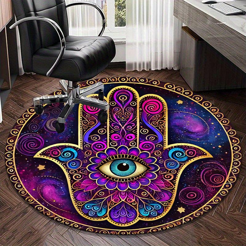 Alfombra redonda con diseño de mano de Fátima dorada, Cojín para silla, Alfombra redonda para entrada, Alfombras redondas suaves para sala de estar, dormitorio, decoración de alfombra circular, regalos