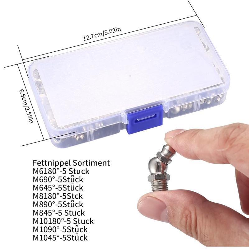 60 PCS Metric Grease Fittings Kit Metal M6 M8 M10 45 90 Degree Hydraulic Grease Zerk Assortment For Angled Grease Mechanical
