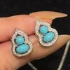 Retro Chinese Full Diamond Turquoise Gourd Necklace, Earrings Show White Niche Design, High-End National Style Jewelry Set