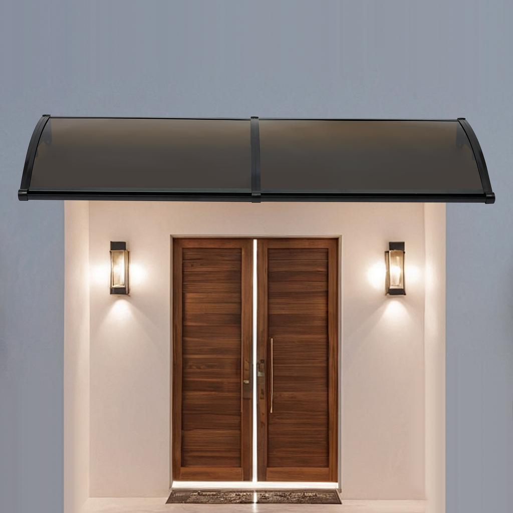 200x60cm Transparent Arch Door Canopy with Integrated Drainage Channel, Modern Style Aluminum Alloy Outdoor Front Door Awning