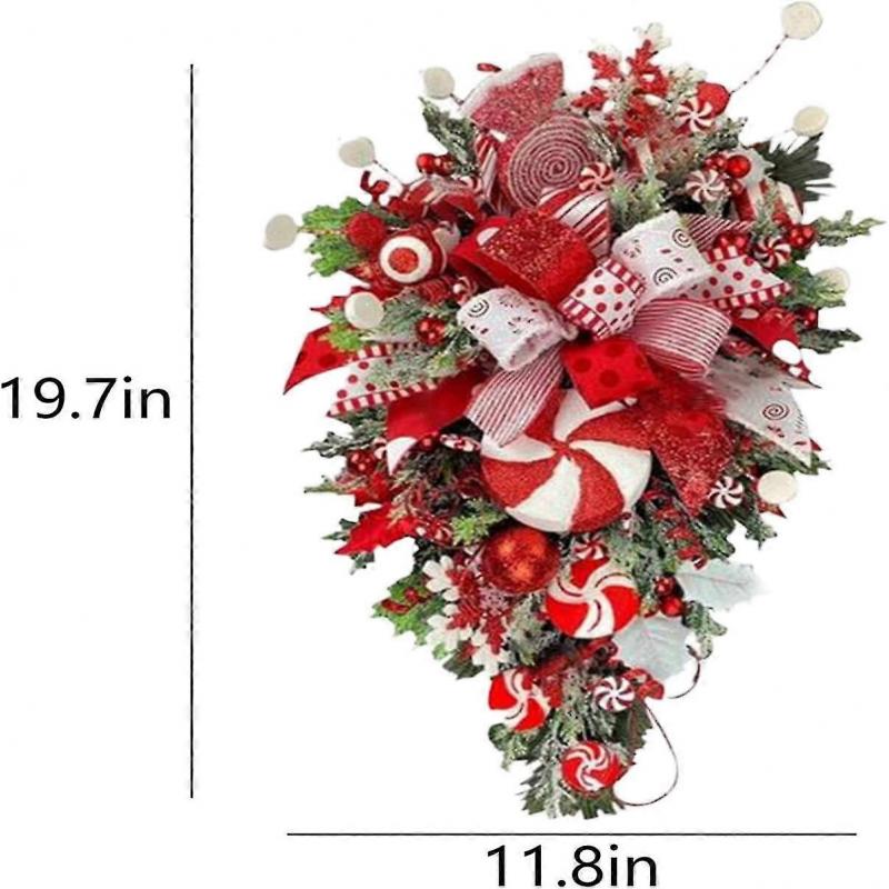 Weihnachts-Zuckerstangen-Kranz für die Haustür Rot Weiß Tropfenförmiger Girlande Zuckerstange Weihnachts-Treppenhaus-Dekorationen Weihnachts-Kranz