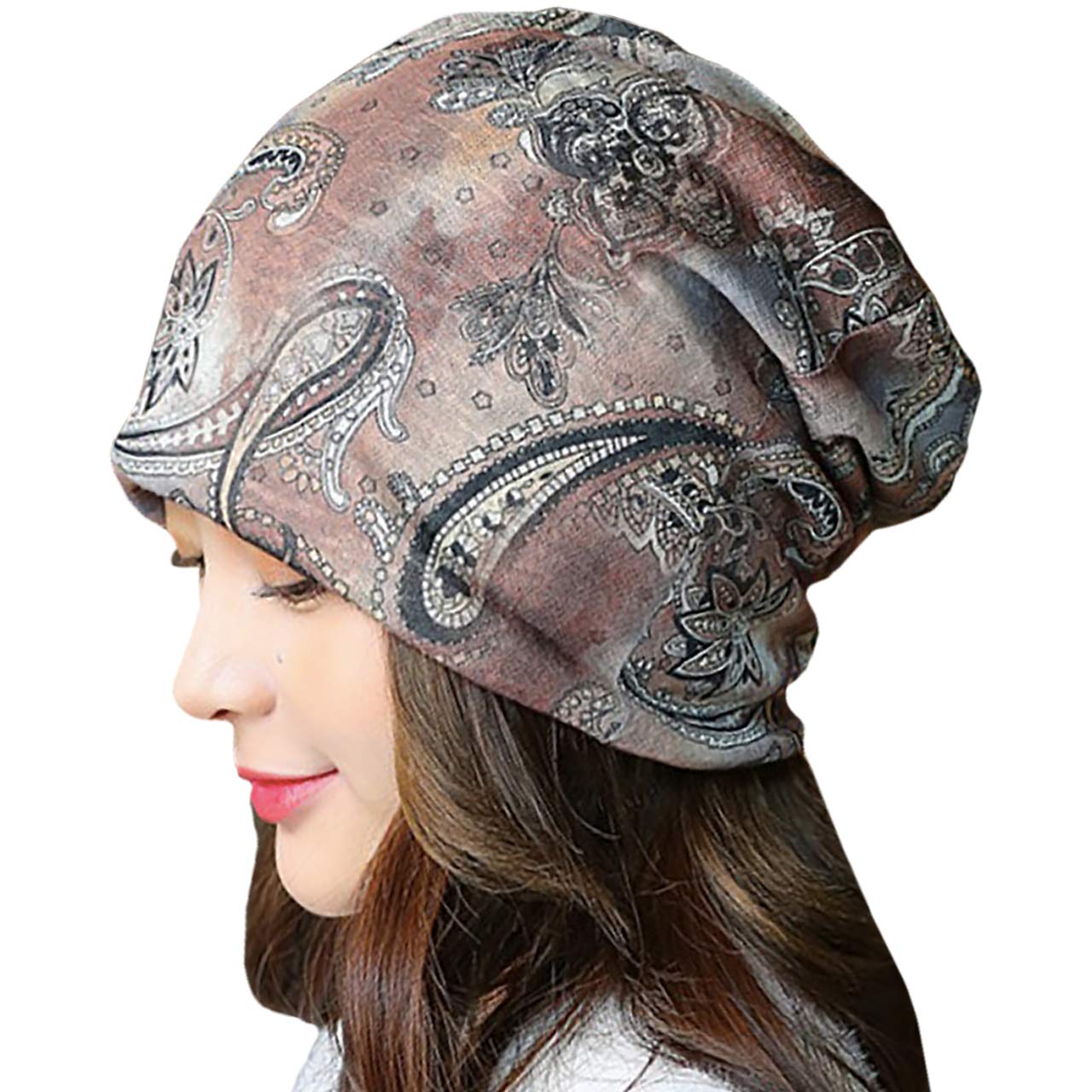 

WHITE FANG вязаный льняной шарф-снуд CA434, шапка, кепка, пейсли, двухсторонний, женский (02 коричневый)