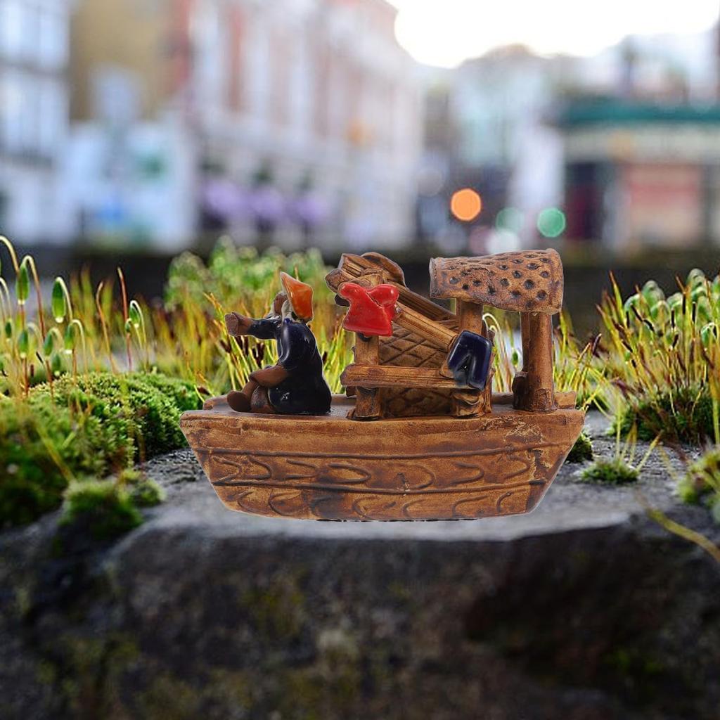 Didiseaon Micro Boat Figurine Landscape for Fish Tank, 3Inch Mini Ceramic Vintage Boat Ornament for Garden Bonsai Sand Table Crafts