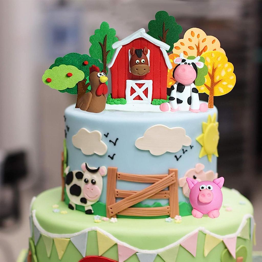 11pcs Farm Animal Cake Decoration Farm Animal Birthday Cake Topper Cow Cake Decoration for Farm Animal Baby Shower Birthday Par
