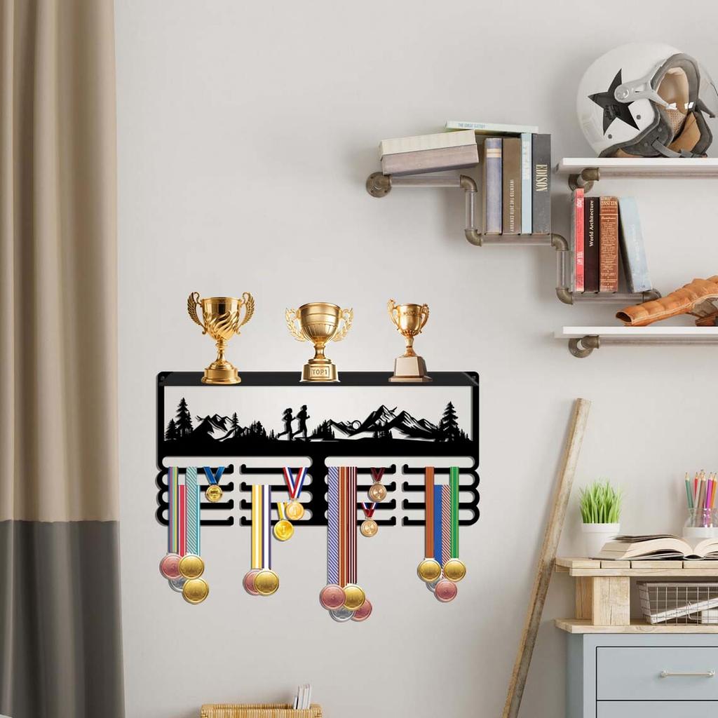 Wall Mounted Rack with Hooks for Displaying Awards, Medals and Patches